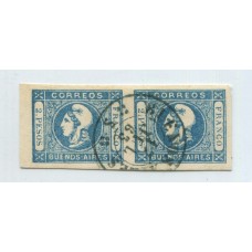 ARGENTINA 1862 GJ 22 CABECITA IMPRESIÓN BORROSA ESTUPENDA PARAJA DE ESTAMPILLAS DE GRAN CALIDAD, LUJO