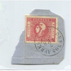 ARGENTINA 1862 GJ 21 ESTAMPILLA CABECITA HERMOSA Y DE LUJO SOBRE FRAGMENTO U$ 33+