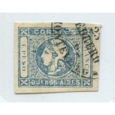 ARGENTINA 1859 GJ 17 PE 13 ESTAMPILLA CON MATASELLO DE MONTEVIDEO URUGUAY