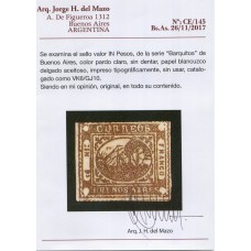 ARGENTINA 1859 GJ 10A BARQUITO VARIEDAD COLOR PARDO CLARO NUEVO MUY BUEN EJEMPLAR RARO y HERMOSO CON CERTIFICADO DE AUTENTICIDAD U$ 550