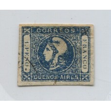 ARGENTINA 1859 GJ 17A CABECITAS VARIEDAD AZUL INDIGO ESTAMPILLA USADA CON MINIMO ADELGAZAMIENTO U$ 140