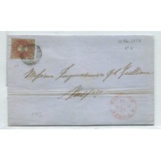 CHILE 1857 PLIEGO CON ESTAMPILLA COLON DE 5 Cts. EN CARTA CIRCULADA DE SANTIAGO A VALPARAISO