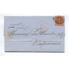 CHILE 1864 PLIEGO COMPLETO ESTAMPILLA COLON DE 5 Cts. EN CARTA CIRCULADA DE SANTIAGO A VALPARAISO