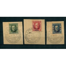 CHECOSLOVAQUIA 1925 Yv. 203/5 SERIE COMPLETA DE ESTAMPILLA USADAS EN FRAGMENTOS CON MATASELLO DEL CONGRESO OLYMPICO +155 EUROS