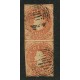 CHILE 1856 Yv. 5b ESTAMPILLA COLON IMPRESIÓN DE SANTIAGO COLOR SALMON PAREJA VERTICAL USADA +320 EUROS