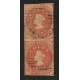 CHILE 1856 Yv. 5d ESTAMPILLA COLON IMPRESIÓN DE SANTIAGO COLOR SALMON BONITA PAREJA VERTICAL USADA CON MATASELLO AZUL +55 EUROS