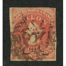 CHILE 1856 Yv. 5 ESTAMPILLA COLON IMPRESIÓN DE SANTIAGO HERMOSA