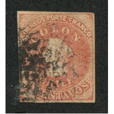 CHILE 1856 Yv. 5 ESTAMPILLA COLON IMPRESIÓN DE SANTIAGO COLOR ROSA EN CATALOGO CHILENO ES LA NUMERO 9B