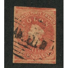 CHILE 1856 Yv. 5 ESTAMPILLA COLON IMPRESIÓN DE SANTIAGO