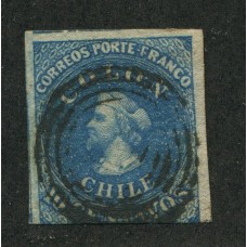 CHILE 1854 Yv. 2B ESTAMPILLA COLON DESMADRYL USADA COLOR AZUL CLARO 175 EUROS