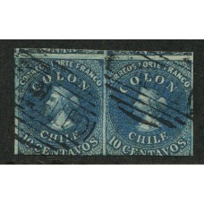 CHILE 1861 Yv. 09 ESTAMPILLA COLON ULTIMA DE LONDRES PAREJA HORIZONTAL