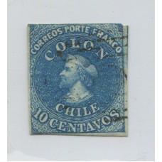 CHILE 1861 Yv. 09 ESTAMPILLA COLON ULTIMA DE LONDRES CON MATASELLO POSTAL