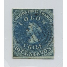 CHILE 1856 Yv. 6 ESTAMPILLA COLON EN CATALOGO CHILENO ES LA NUMERO 11