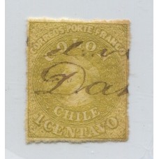 CHILE 1861 Yv. 07 ESTAMPILLA COLON ULTIMA DE LONDRES USADA 40 EUROS CON FILIGRANA Nº 1 MAS TRES LINEAS Y ADORNOS