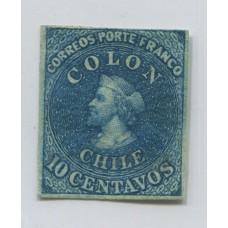 CHILE 1856 Yv. 6 ESTAMPILLA COLON COLOR AZUL VERDOSO NUEVA 250 EUROS EN CATALOGO CHILENO ES LA NUMERO 11