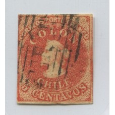 CHILE 1856 Yv. 5 ESTAMPILLA COLON IMPRESIÓN DE SANTIAGO COLOR BERMELLON EN CATALOGO CHILENO ES LA NUMERO 9G