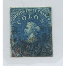 CHILE 1856 Yv. 6 ESTAMPILLA COLON EN CATALOGO CHILENO ES LA NUMERO 11