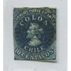 CHILE 1854 Yv. 2A ESTAMPILLA COLON DESMADRYL EN CATALOGO CHILENO ES LA 6b CON FILIGRANA 2