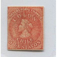 CHILE 1861 Yv. 8 ESTAMPILLA COLON IMPRESIÓN ULTIMA DE SANTIAGO EN CATALOGO CHILENO ES LA NUMERO 13