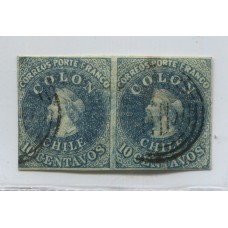 CHILE 1854 Yv. 2A ESTAMPILLA COLON DESMADRYL PAREJA USADA CON FUERTE DOBLES TIENE SUS CUATRO MARGENES COMO SELLOS SUELTOS 350 EUROS