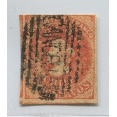 CHILE 1856 Yv. 5b ESTAMPILLA COLON IMPRESIÓN DE SANTIAGO COLOR ANARANJADO 160 EUROS EN CATALOGO CHILENO ES LA NUMERO 9E