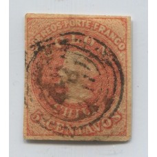 CHILE 1856 Yv. 5 ESTAMPILLA COLON IMPRESIÓN DE SANTIAGO COLOR ROSADO EN CATALOGO CHILENO ES LA NUMERO 9B