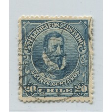 CHILE 1901 Yv. TELEGRAFO 14 ESTAMPILLA DENTADO 14 RARA 60 EUROS CON MATASELLO POSTAL