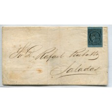 ARGENTINA 1856 GJ 1 CORRIENTES LA PRIMER ESTAMPILLA ARGENTINA EN PLIEGO DIRIGIDO A SALADAS TIPO 8 DE LA PLANCHA , HERMOSO U$ 450