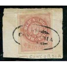 ARGENTINA 1862 GJ 10 PE. 5d ESCUDITO CON MATASELLO CONCORDIA EN FRAGMENTO