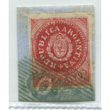 ARGENTINA 1864 GJ 15Ab ESCUDITO MORADO VARIEDAD FALTA LINEA U$ 100 + FRAGMENTO