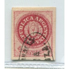 ARGENTINA 1862 GJ 12 ESCUDITO ROSA CARMIN PLANCHA SEMIGASTADA U$ 33 MATASELLO FRANCA MENDOZA DE LUJO