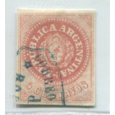 ARGENTINA 1862 GJ 07a VAR. 2 PUNTOS SOBRE LA U PEQ. PEL. U$132