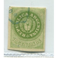 ARGENTINA 1862 GJ 08A ESCUDITO VERDE OLIVA HERMOSO U$ 220