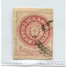 ARGENTINA 1862 GJ 14 ESCUDITO PLANCHA GASTADA PE5f ESTAMPILLA CON MATASELLO RENTAS DE SAN NICOLAS, U$ 44 RARO + 300 %