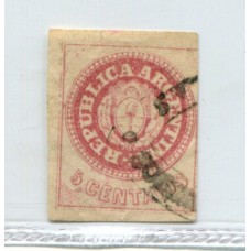 ARGENTINA 1862 GJ 14 ESCUDITO PLANCHA GASTADA PE5f ESTAMPILLA CON MATASELLO RENTAS DE SAN NICOLAS, U$ 44 RARO + 300 %