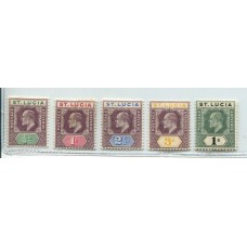 COLONIAS INGLESAS SANTA LUCIA 1902 Yv. 41/45 SERIE COMPLETA DE ESTAMPILLAS NUEVAS CON GOMA, HERMOSA 55 EUROS