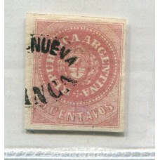 ARGENTINA 1862 GJ 10 ESCUDITO HERMOSO EJEMPLAR CON MATASELLO VILLANUEVA FRANCA, DE CORDOBA