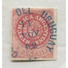 ARGENTINA 1862 GJ 07 ESCUDITO HERMOSO EJEMPLAR CON MATASELLO CONCEPCION DEL URUGUAY, NOTESE EL ERROR DE ARMADO DEL MAT. EN EL MES EN LUGAR DE NOV ES 9OV, RARISIMO