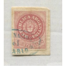 ARGENTINA 1862 GJ 10b ESCUDITO COLOR ROSA APAGADO CON VARIEDAD L CON PUNTO , HERMOSA Y RARA ESTAMPILLA SOBRE FRAGMENTO U$ 100+