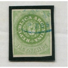 ARGENTINA 1862 GJ 08Ab ESCUDITO VERDE OLIVA CON VARIEDAD 8 ANGULOS CORTADOS RARO U$ 250