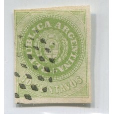 ARGENTINA 1862 GJ 08b ESCUDITO VERDE AMARILLO CON VARIEDAD 8 ANGULOS CORTADOS U$ 110