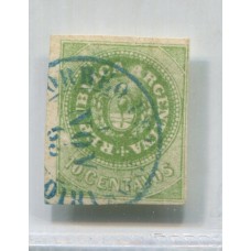 ARGENTINA 1862 GJ 08Ab ESCUDITO VERDE OLIVA CON VARIEDAD 8 ANGULOS CORTADOS U$ 250 CON FIRMA DE AUTENTICIDAD DE DON VICTOR KNEITSCHEL