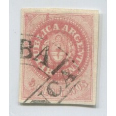 ARGENTINA 1862 GJ 10 ESCUDITO, ESTAMPILLA CON NOTABLE VARIEDAD, RARA