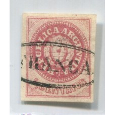 ARGENTINA 1862 GJ 12 ESCUDITO PLANCHA SEMIGASTADA ESTAMPILLA CON MATASELLO FRANCA DE SAN LUIS, LUJO