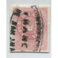 ARGENTINA 1862 GJ 10c ESCUDITO VARIEDAD L INCOMPLETA ESTAMPILLA DE LUJO CON MATASELLO FRANCA DE SAN JUAN U$ 100 + 50 %