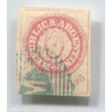 ARGENTINA 1862 GJ 14 ESCUDITO PLANCHA GASTADA ESTAMPILLA CON VARIEDAD MUY DESGASTADA