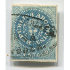 ARGENTINA 1862 GJ 09 ESCUDITO CON MATASELLO FRANCA MENDOZA TIENE UN INFIMO ADELGAZAMIENTO DE 1 mm U$ 245