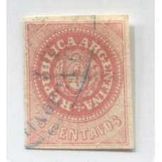 ARGENTINA 1862 GJ 07b ESCUDITO CON VARIEDAD 8 ANGULOS CORTADOS, REPARADO U$ 110