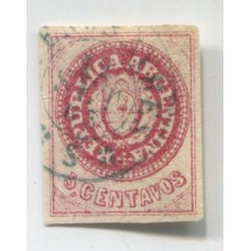 ARGENTINA 1862 GJ 12A ESCUDITO PLANCHA SEMIGASTADA ESTAMPILLA COLOR BORRAVINO U$ 44