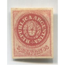 ARGENTINA 1862 GJ 10B ESCUDITO COLOR ROSA ACARMINADO ESTAMPILLA NUEVA CON GOMA U$ 192 + 50%, RARA Y HERMOSA